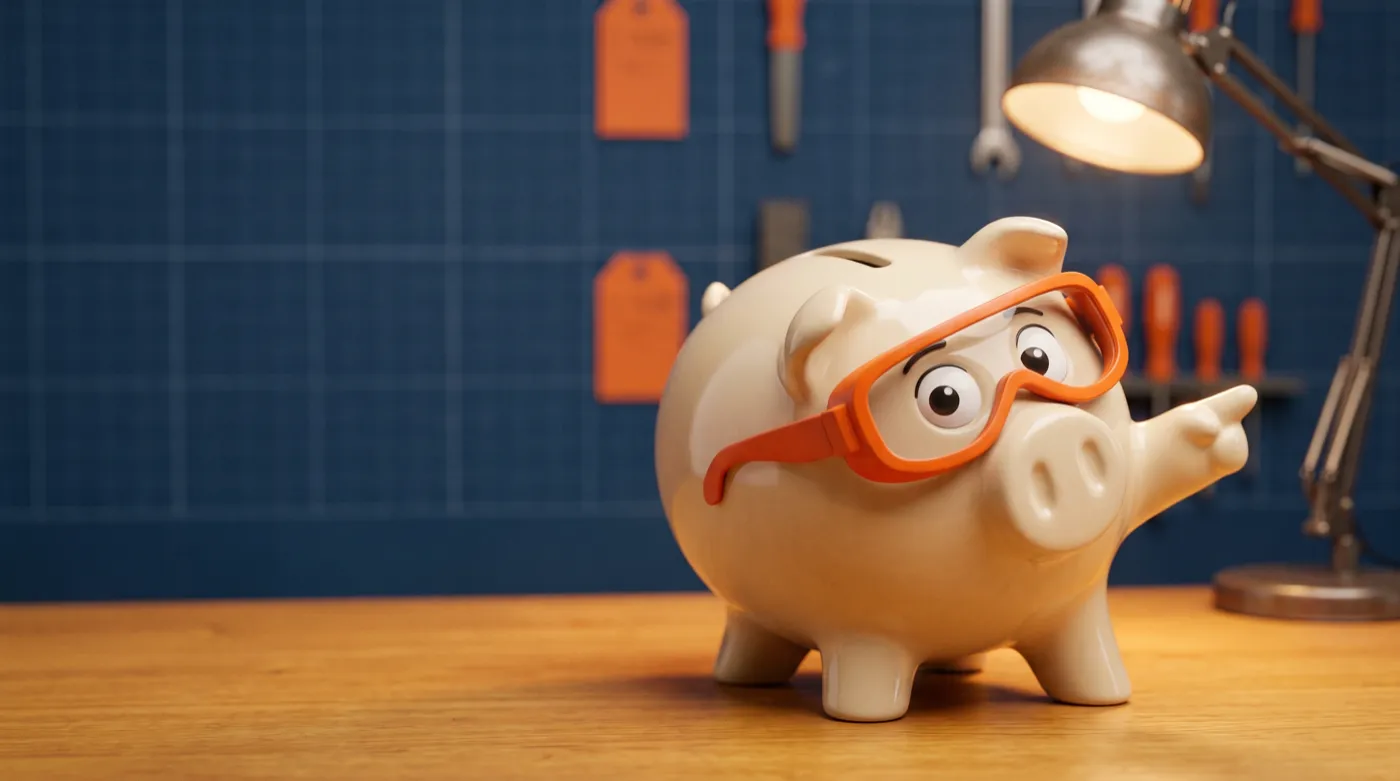 Penny the piggy bank pointing toward the subscribe button